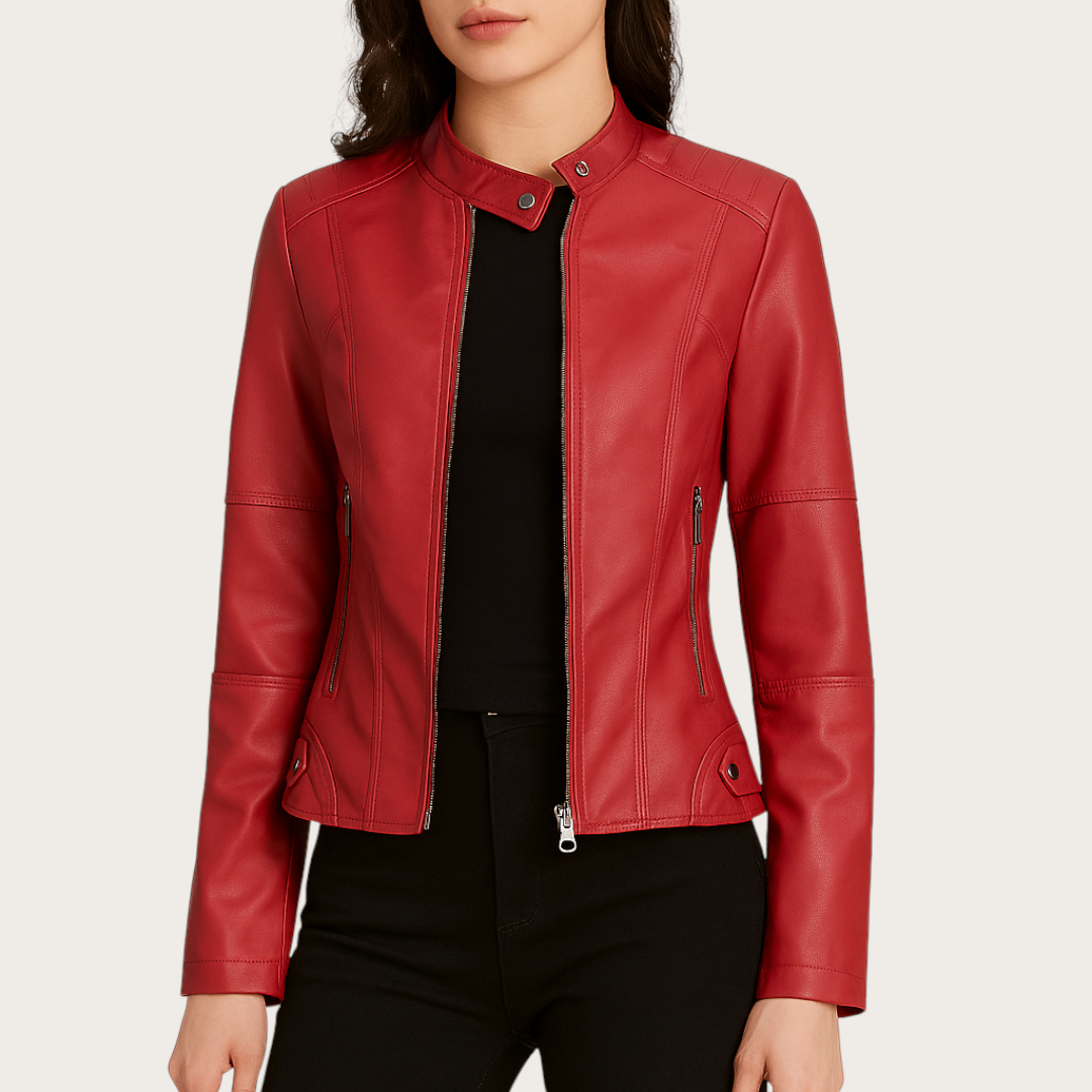 Damska Skórzana Kurtka Z Zamkiem | Długi Rękaw