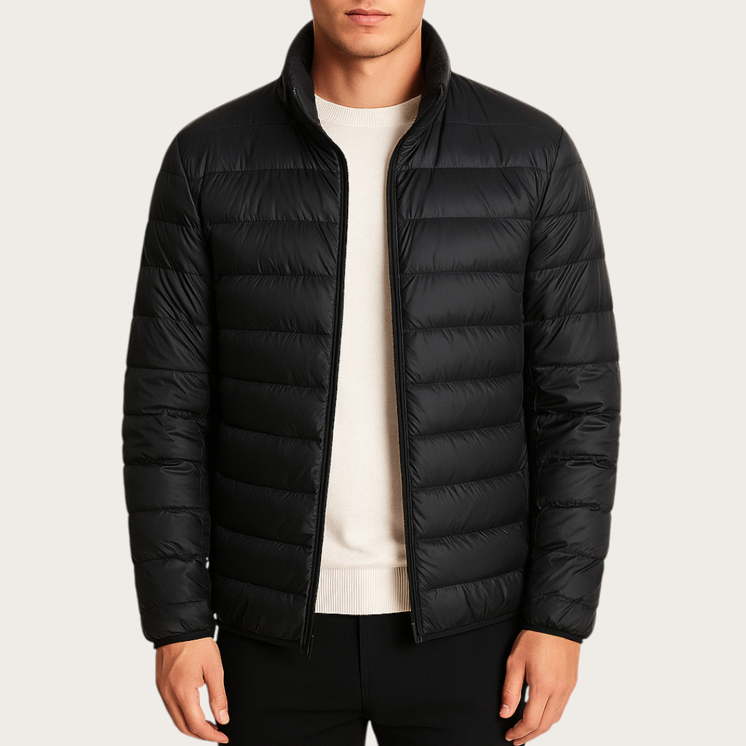 Męska Pikowana Kurtka z Zamkiem | Ze Stójką