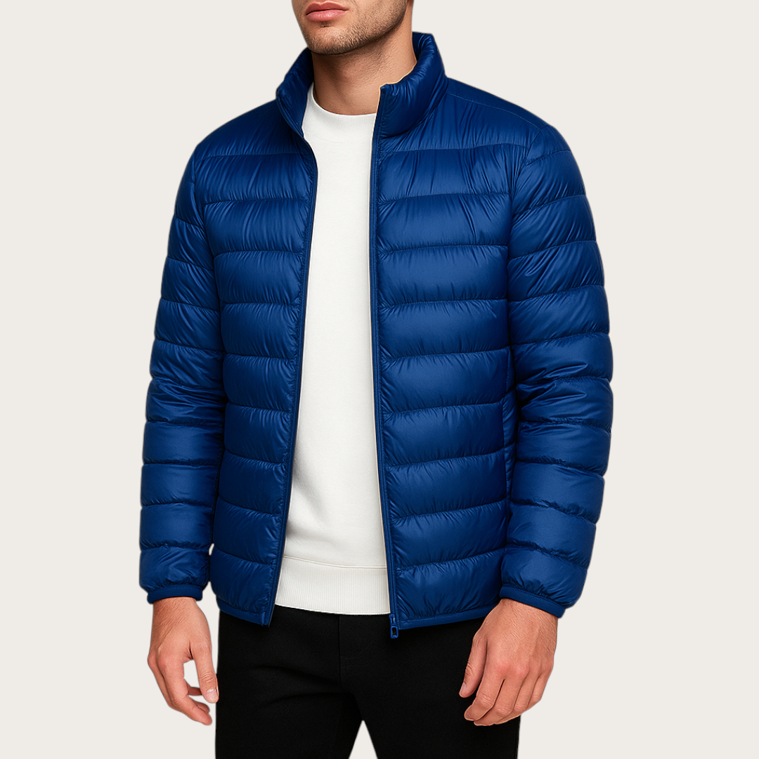 Męska Pikowana Kurtka z Zamkiem | Ze Stójką