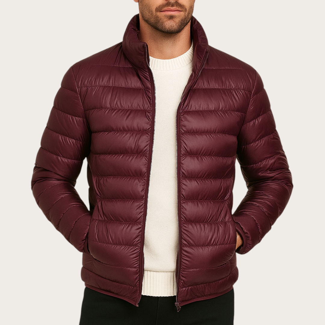 Męska Pikowana Kurtka z Zamkiem | Ze Stójką