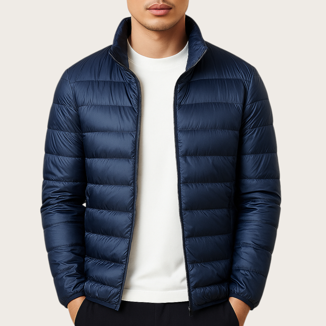 Męska Pikowana Kurtka z Zamkiem | Ze Stójką