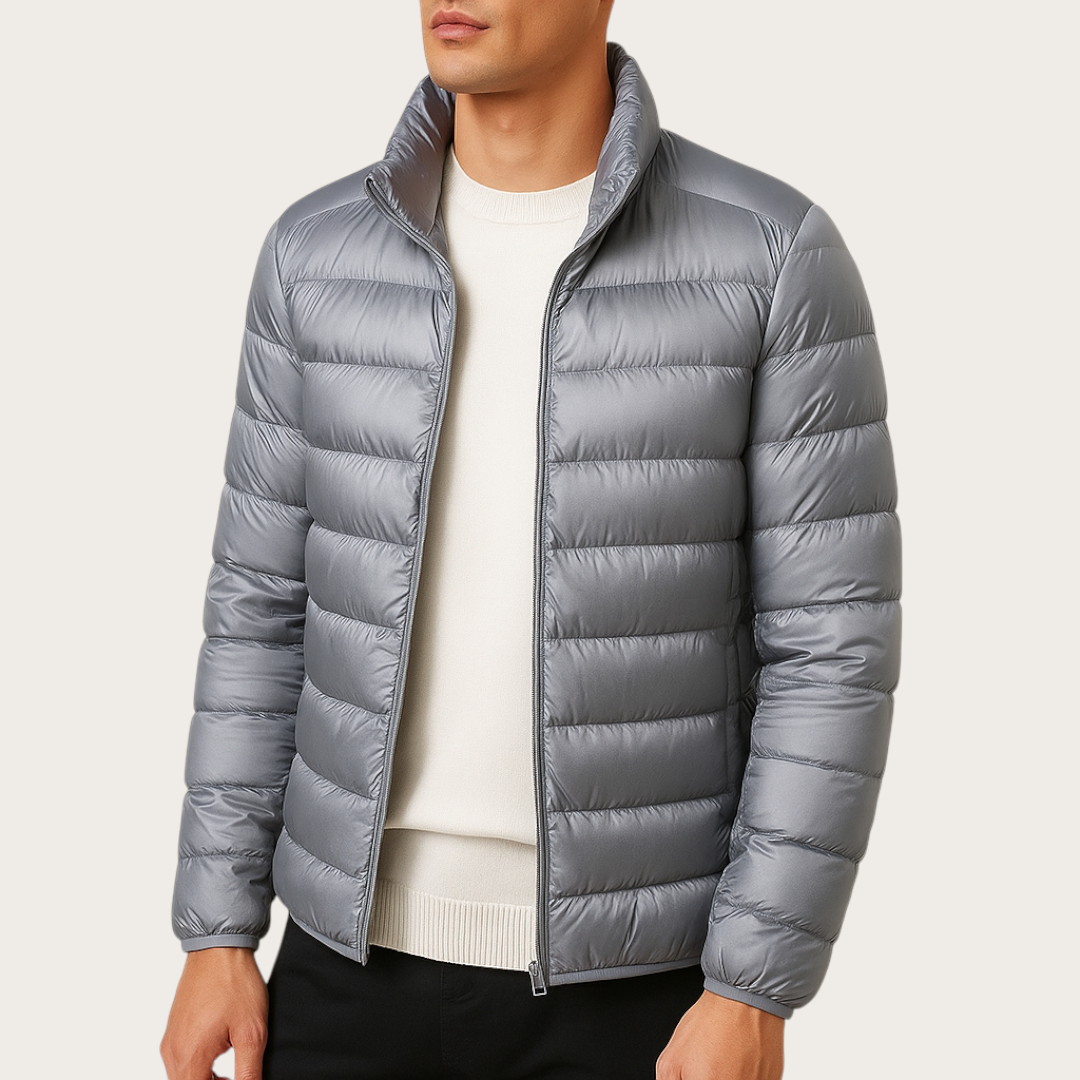 Męska Pikowana Kurtka z Zamkiem | Ze Stójką