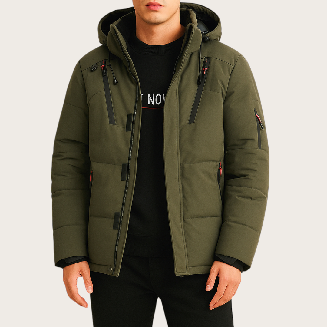 Zimowa Pikowana Kurtka Męska | Z Kapturem