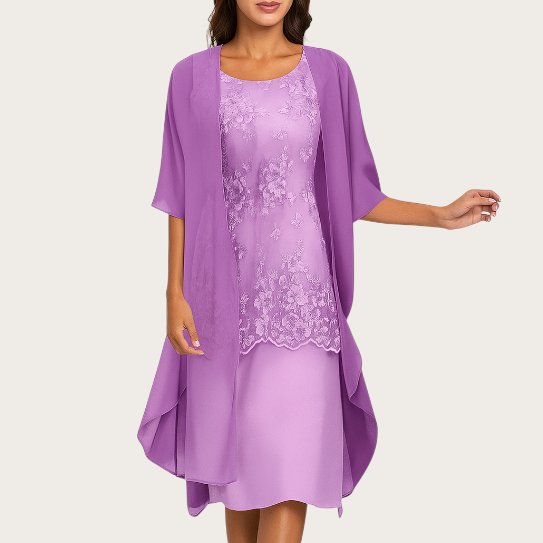 Damska Dwuczęściowa Sukienka Wieczorowa w Kwiaty | Mini