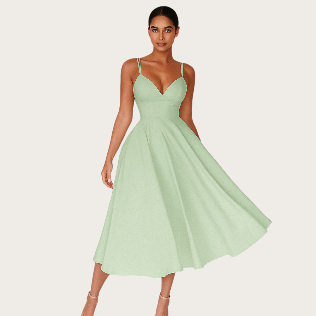 Damska Sukienka Koktajlowa z Dekoltem w Serek | Midi