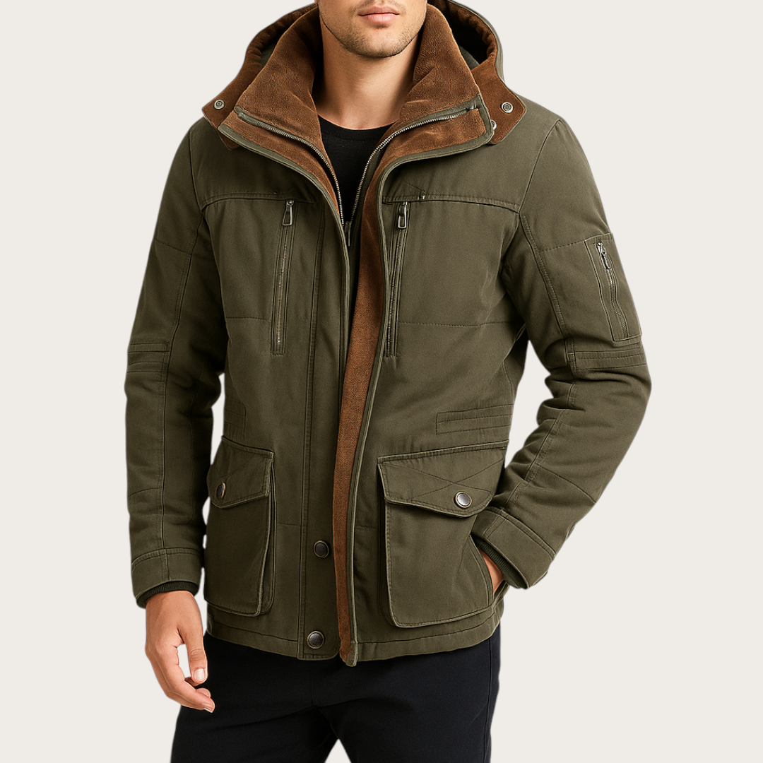 Męska Zimowa Kurtka z Kapturem | Długi Rękaw