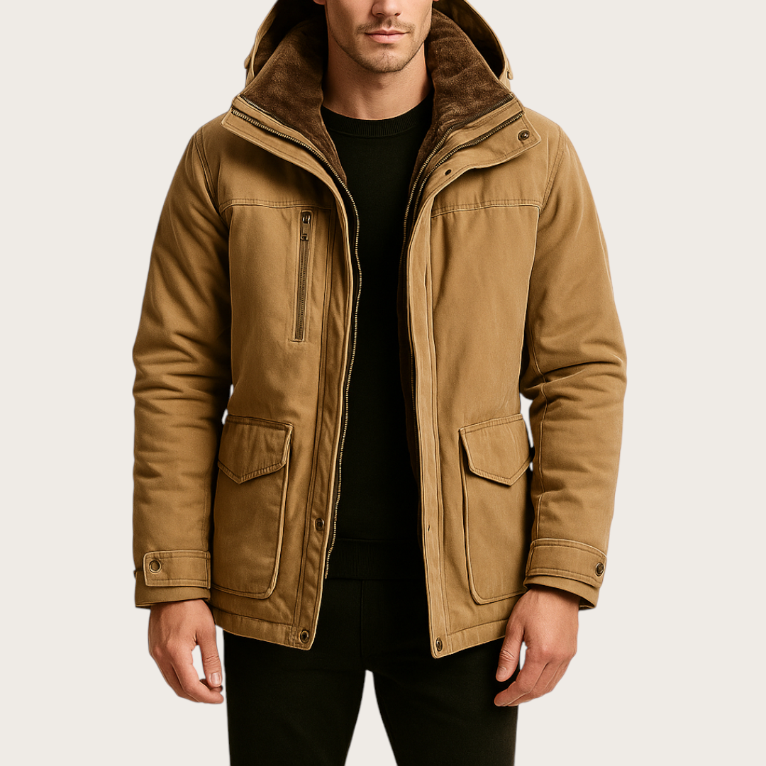 Męska Zimowa Kurtka z Kapturem | Długi Rękaw