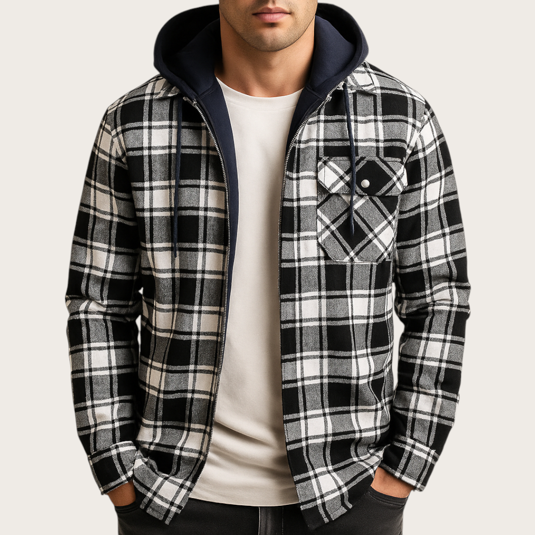 Męska Kurtka z Kapturem w Kratę | Zima