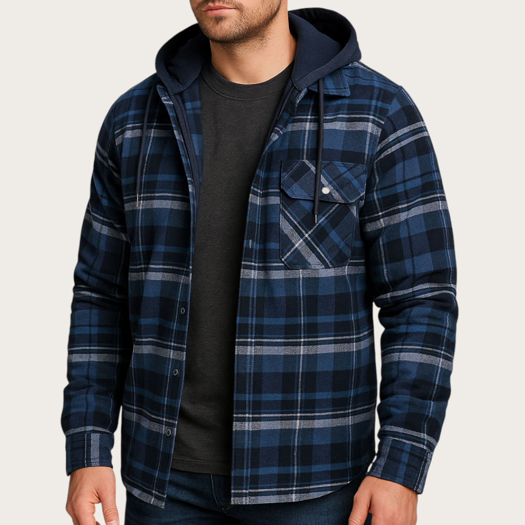 Męska Kurtka z Kapturem w Kratę | Zima