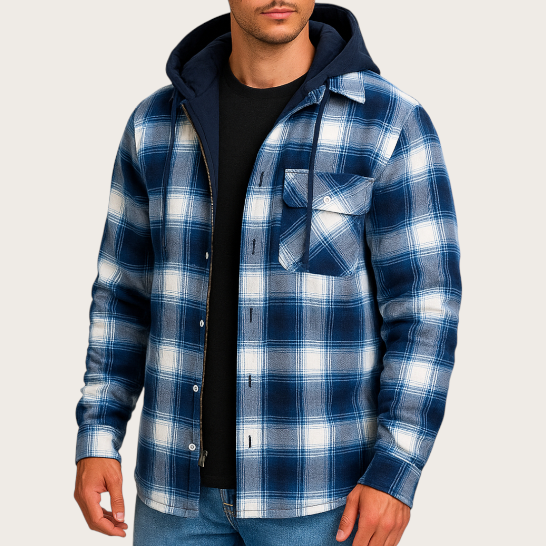 Męska Kurtka z Kapturem w Kratę | Zima