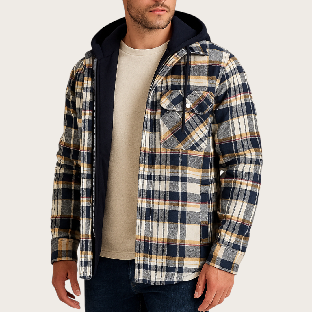 Męska Kurtka z Kapturem w Kratę | Zima