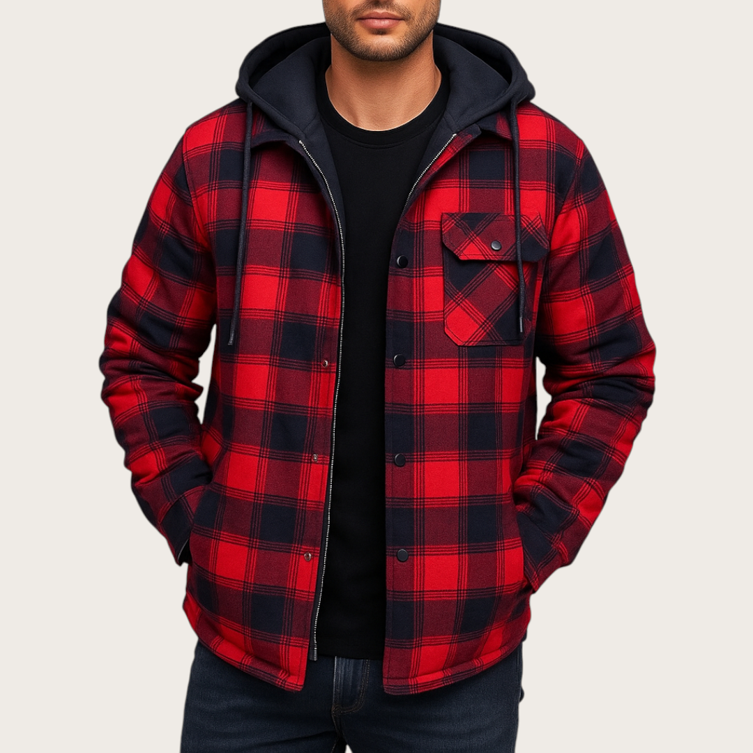Męska Kurtka z Kapturem w Kratę | Zima