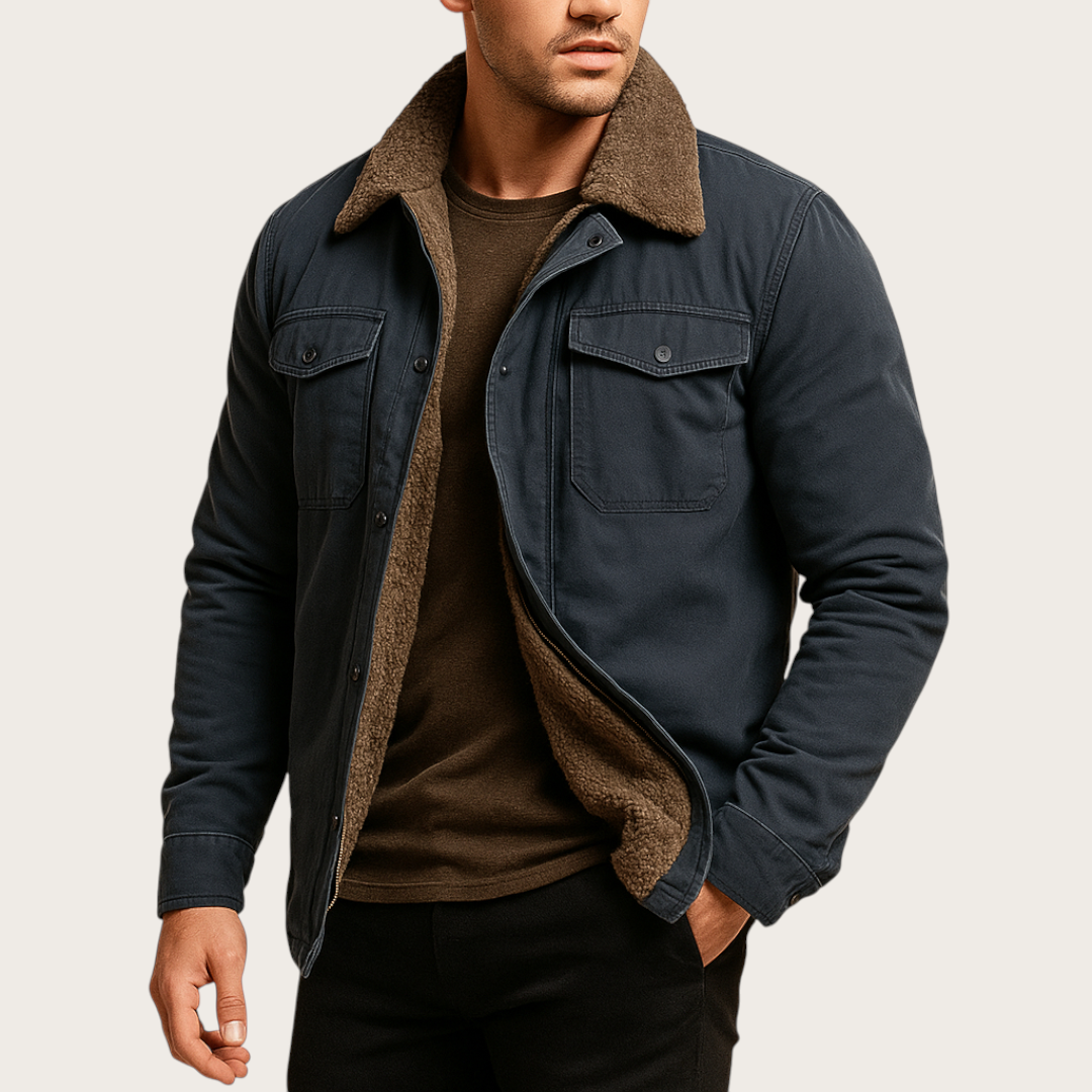 Męska Zimowa Kurtka z Listwą Guzikową | Długi Rękaw