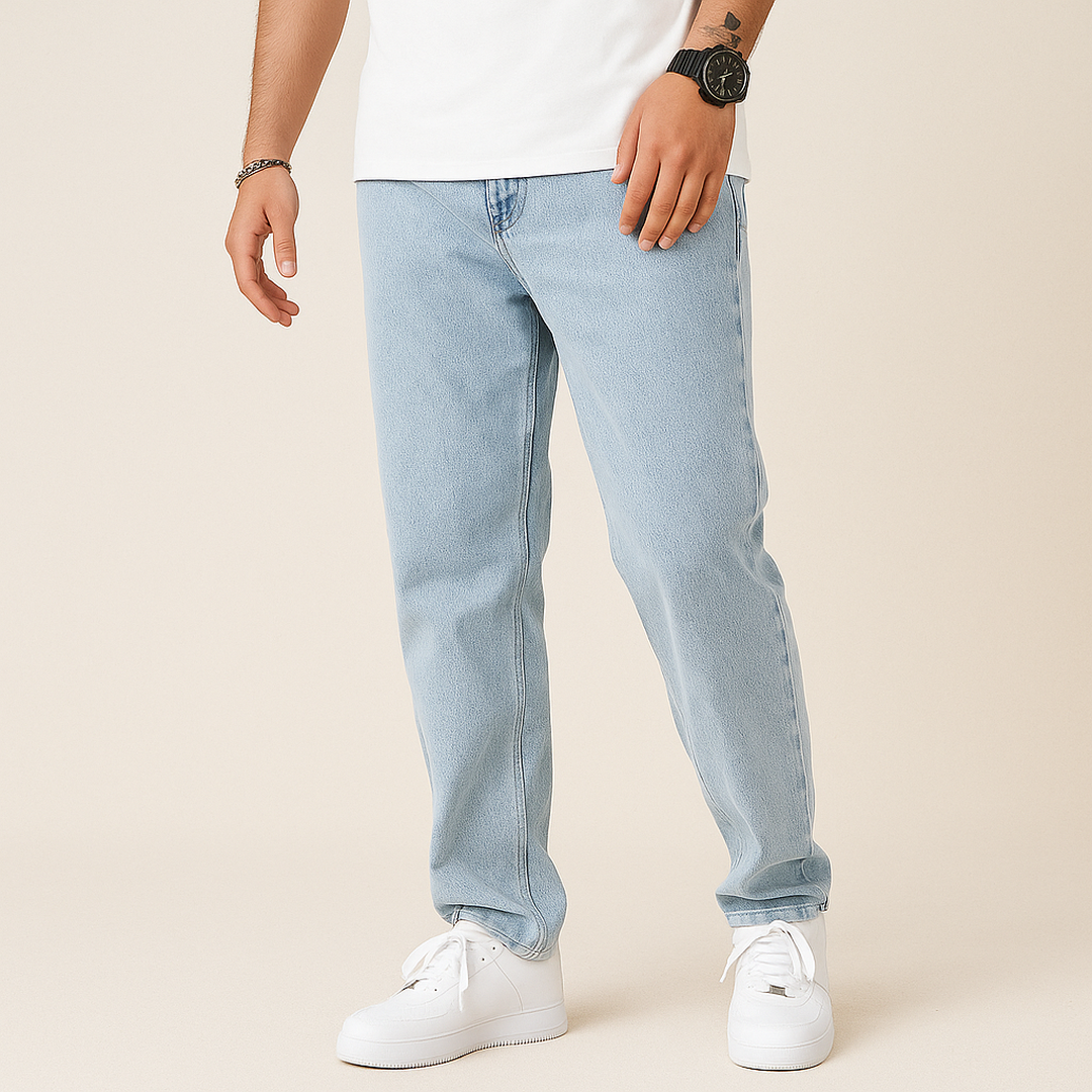 Męskie Jeansy z Jasnym Praniem | Prosta Nogawka