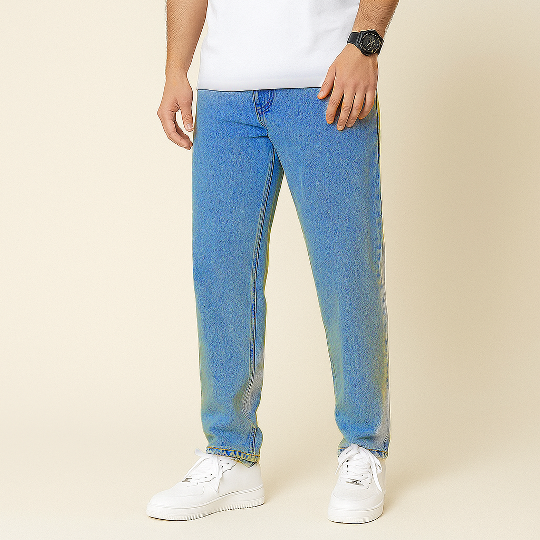 Męskie Jeansy z Jasnym Praniem | Prosta Nogawka