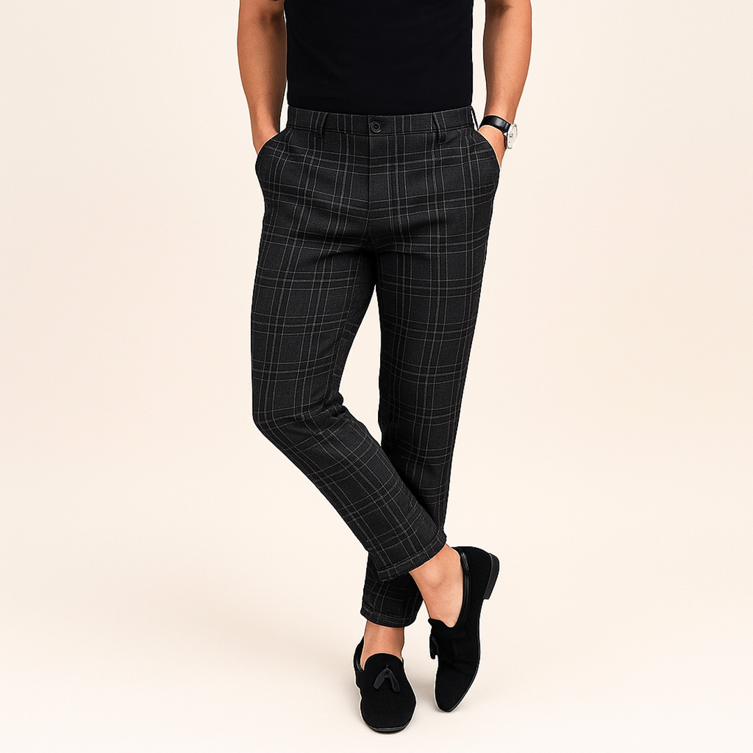 Męskie Spodnie w Kratę | Z Elastycznego Materiału
