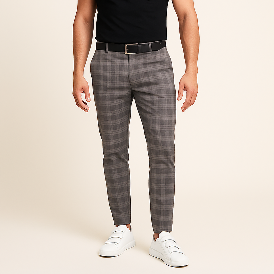 Męskie Spodnie w Kratę | Z Elastycznego Materiału