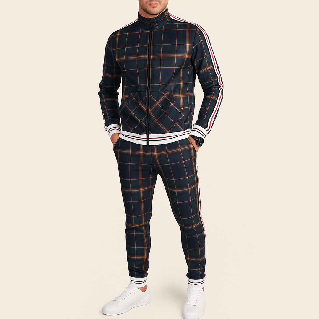 Męski Dres w Kratę z Zamkiem | Dwuczęściowy