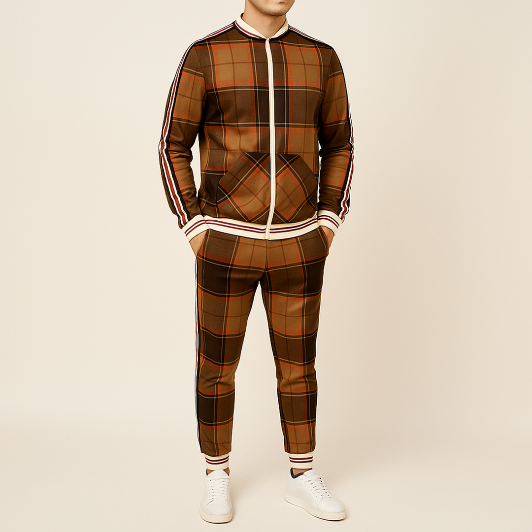 Męski Dres w Kratę z Zamkiem | Dwuczęściowy