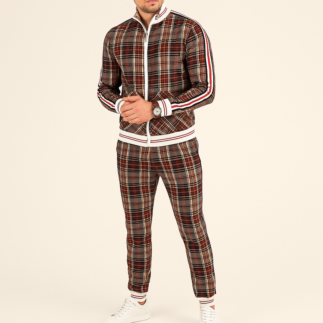Męski Dres w Kratę z Zamkiem | Dwuczęściowy