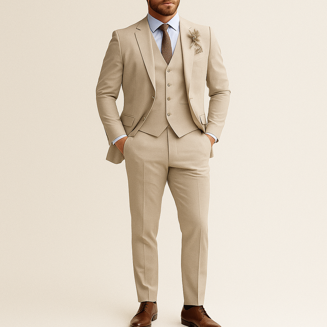 Męski 3-Częściowy Garnitur na Wesele | Długi Rękaw