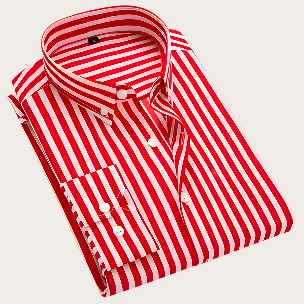 Męska Koszula z Listwą Guzikową | Z Paskowanym Kołnierzykiem