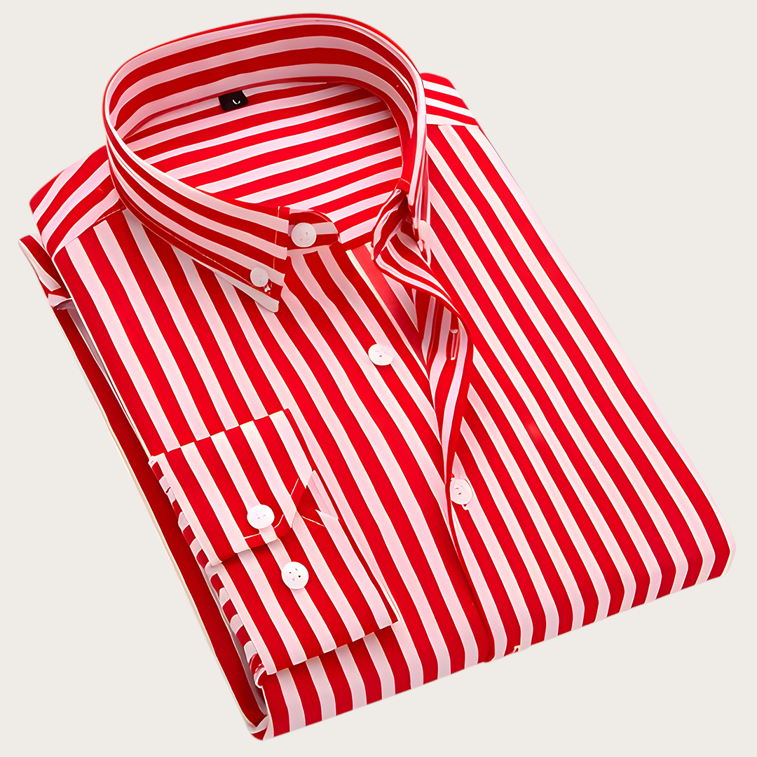 Męska Koszula z Listwą Guzikową | Z Paskowanym Kołnierzykiem