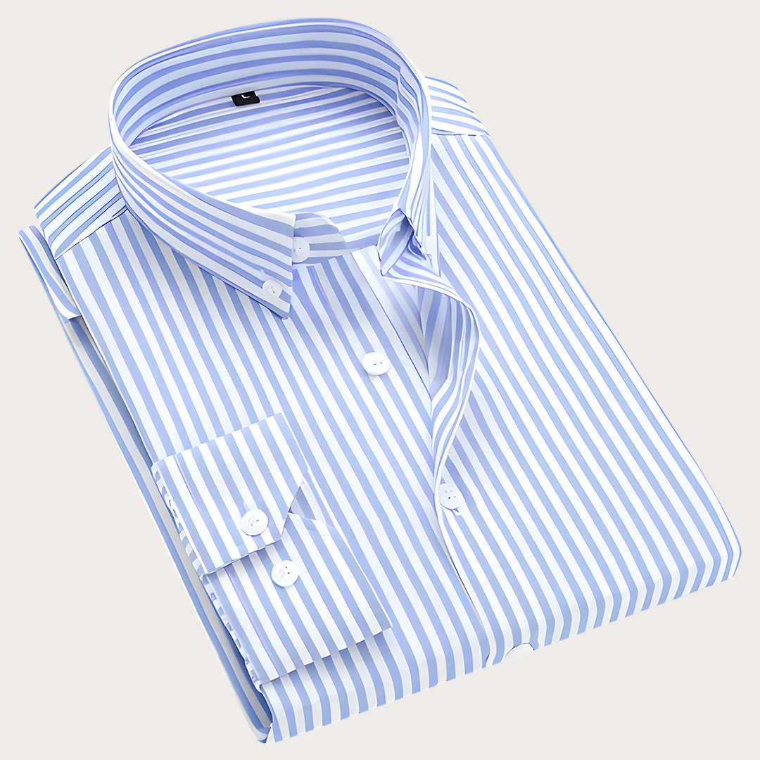 Męska Koszula z Listwą Guzikową | Z Paskowanym Kołnierzykiem