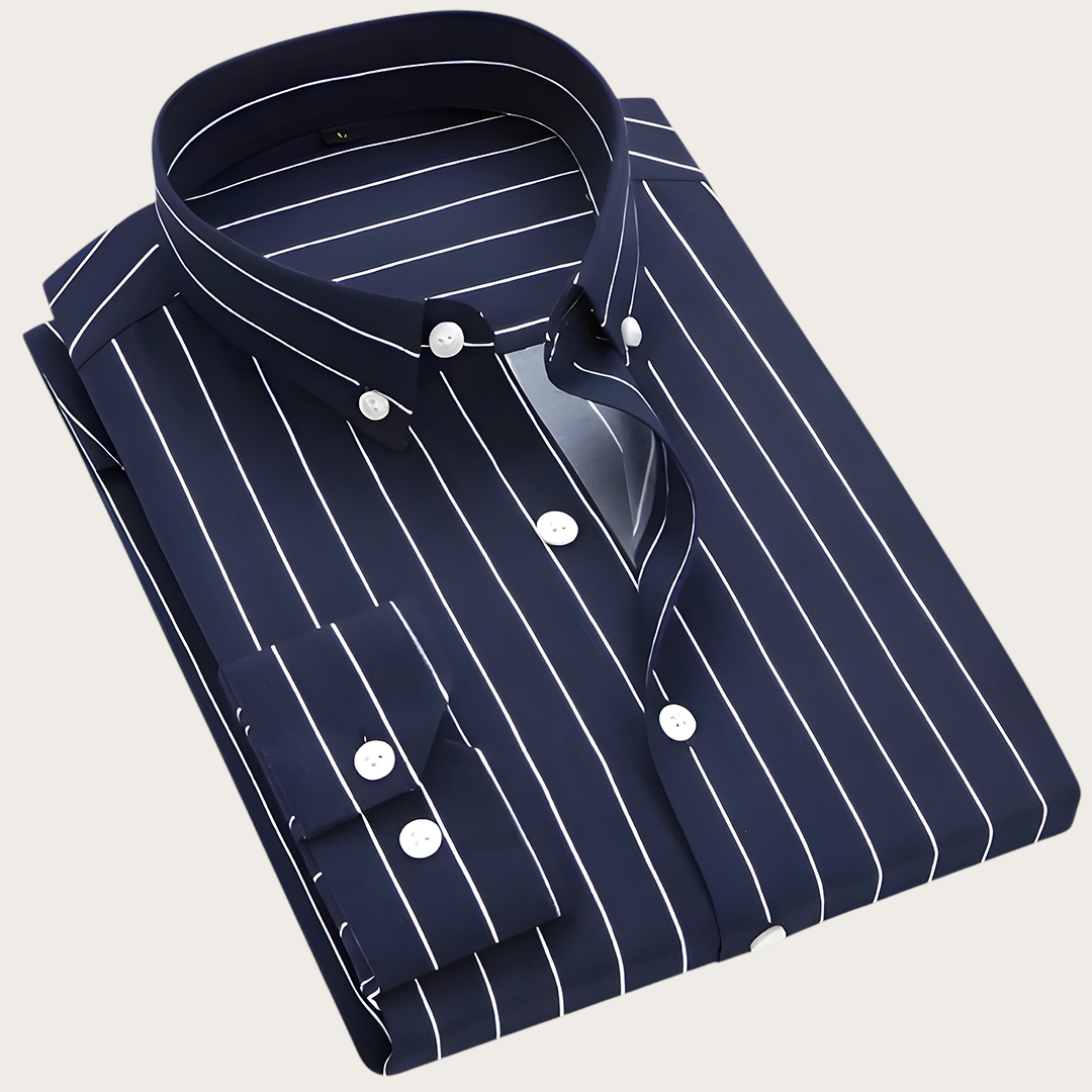 Męska Koszula z Listwą Guzikową | Z Paskowanym Kołnierzykiem