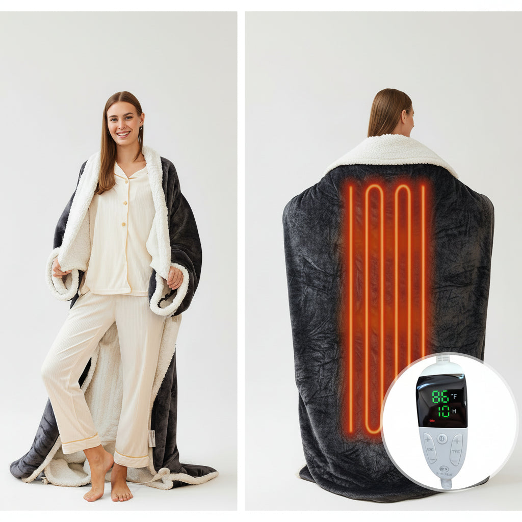 Electric Blanket Wearable Sherpa Fleece Throw for Adults Warmth - Image 3