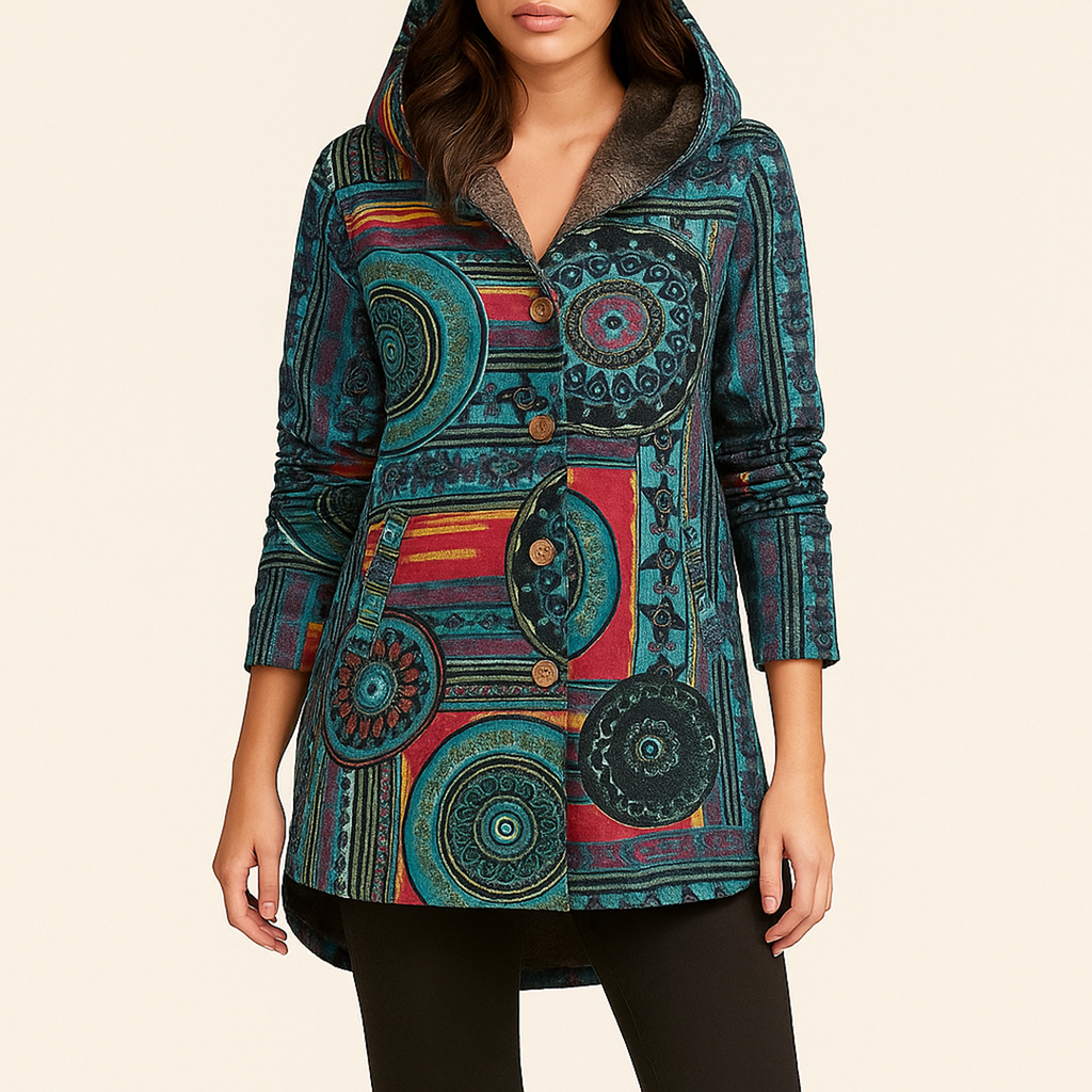 Damska Kurtka W Kwiatowy Wzór Z Kapturem | Zima