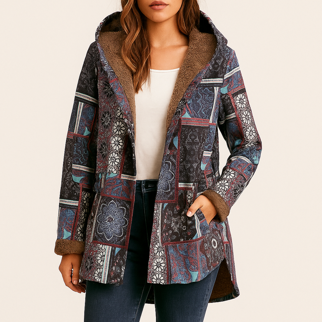 Damska Kurtka W Kwiatowy Wzór Z Kapturem | Zima