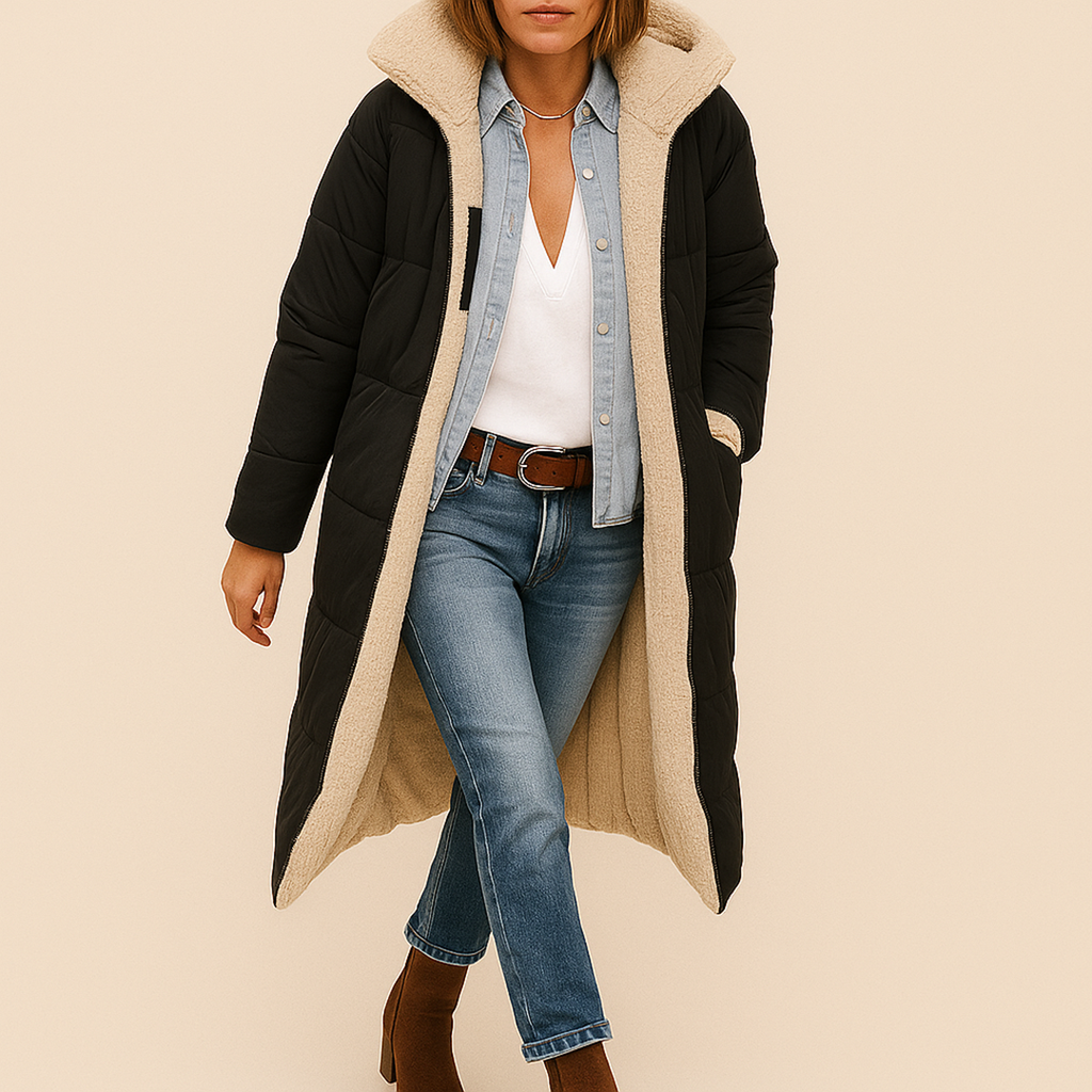 Damska Pikowana Długa Kurtka Trencz | Zima