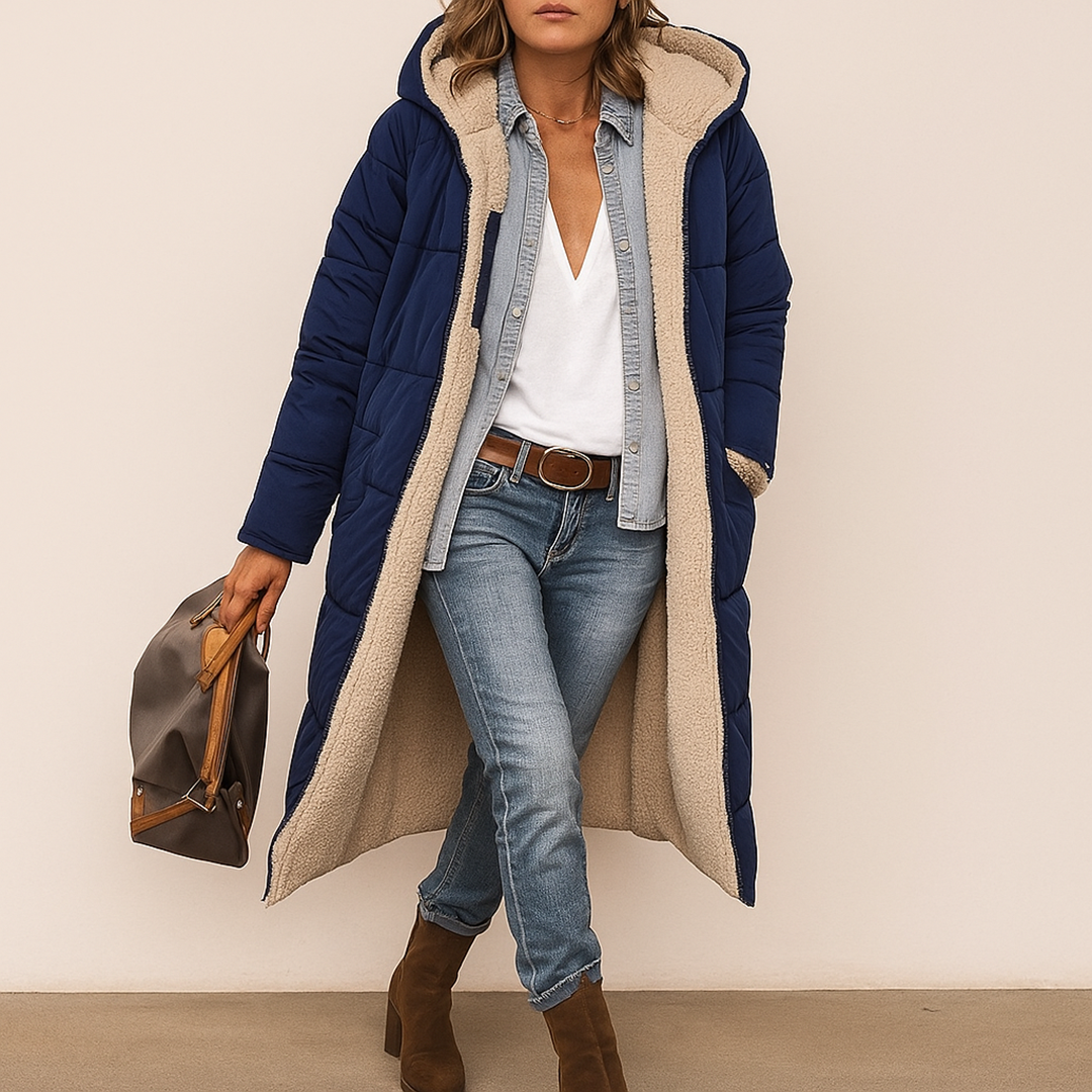 Damska Pikowana Długa Kurtka Trencz | Zima