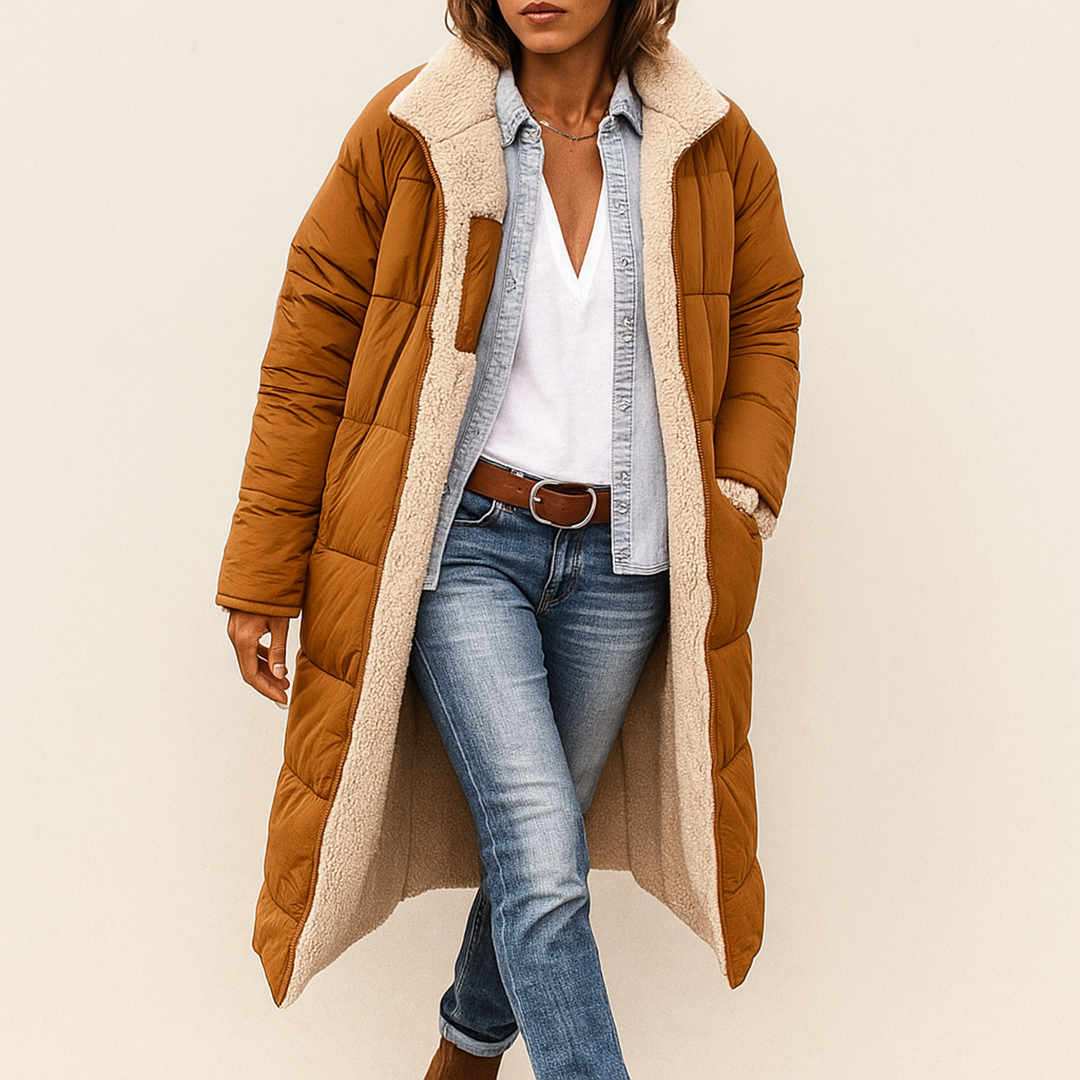 Damska Pikowana Długa Kurtka Trencz | Zima