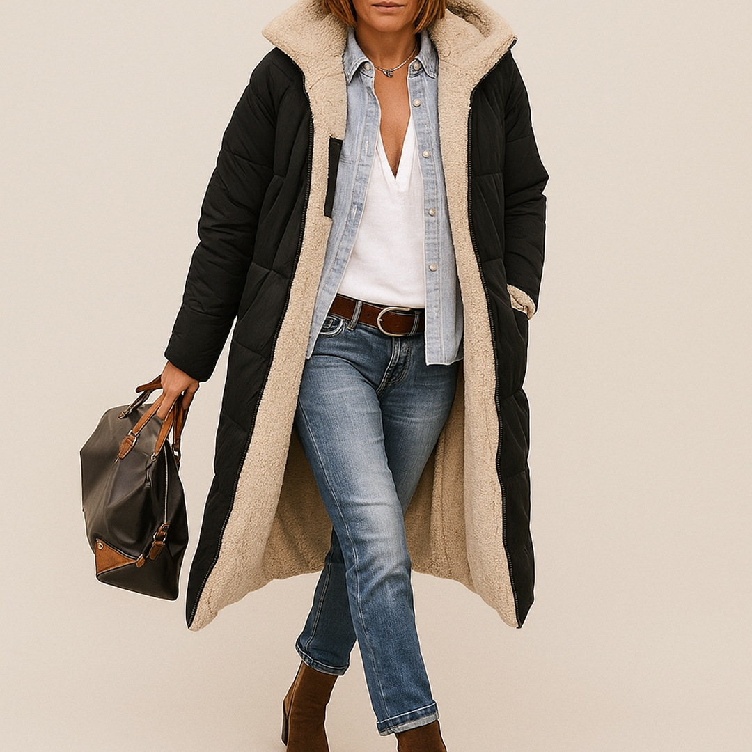 Damska Pikowana Długa Kurtka Trencz | Zima