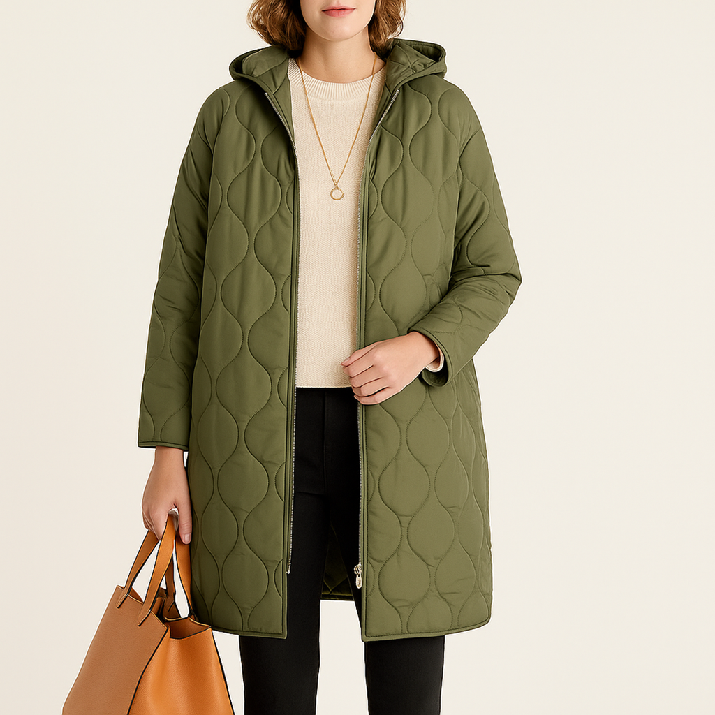 Damska Pikowana Kurtka Z Zamkiem | Długa