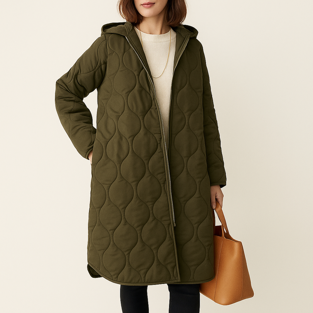 Damska Pikowana Kurtka Z Zamkiem | Długa
