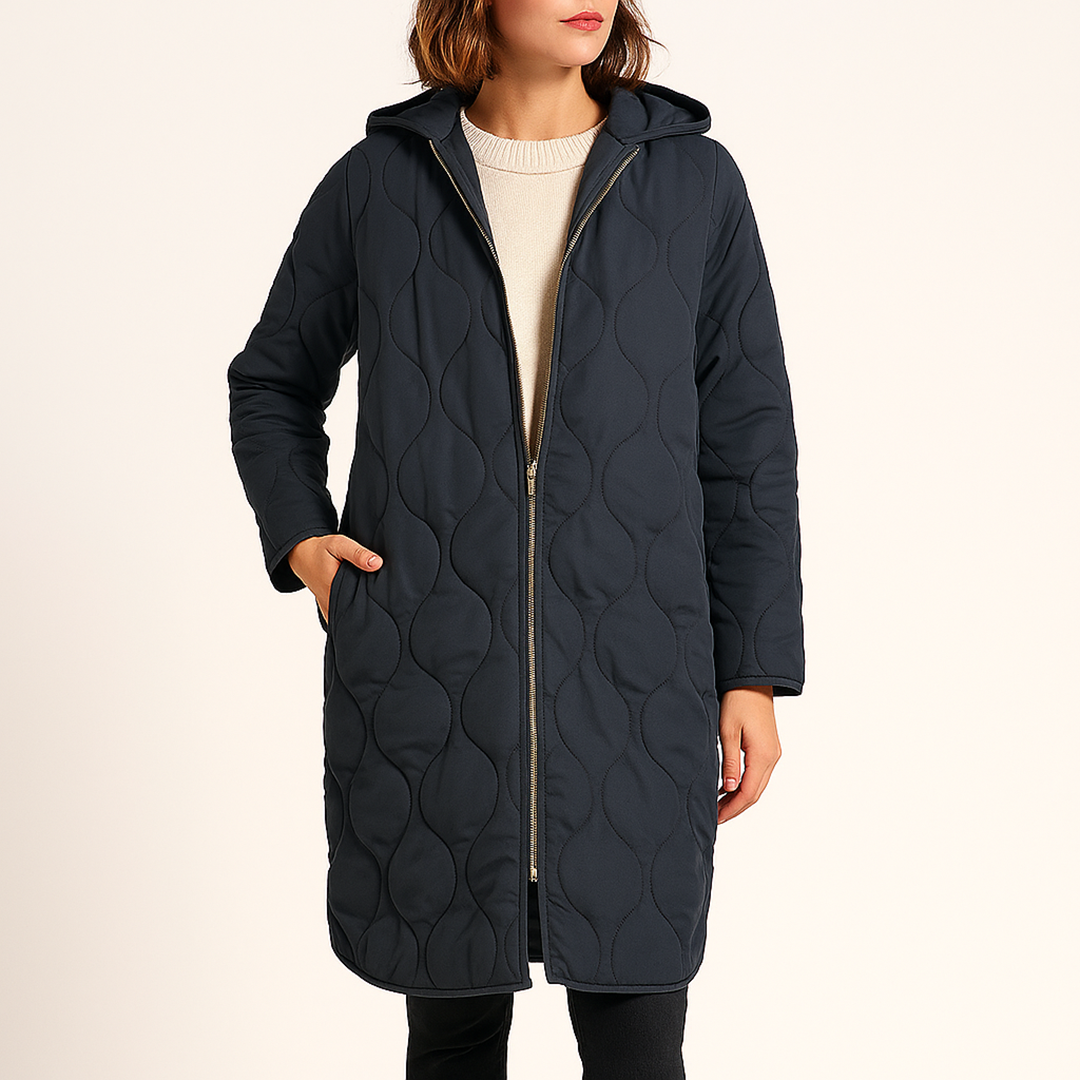 Damska Pikowana Kurtka Z Zamkiem | Długa