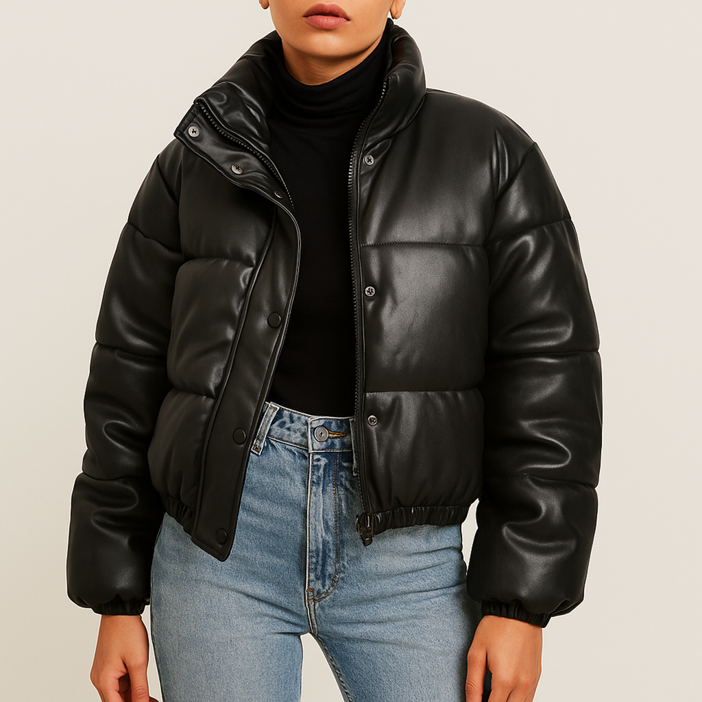 Damska Skórzana Pikowana Kurtka | Krótka