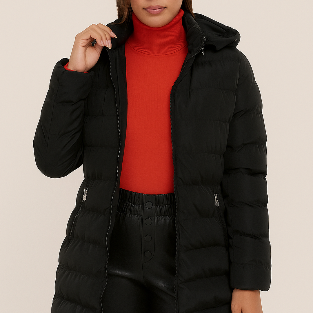 Damska Zimowa Kurtka Puchowa Z Kapturem | Zamek