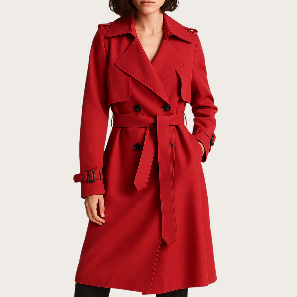 Damski Długi Płaszcz Trenczowy | Długie Rękawy