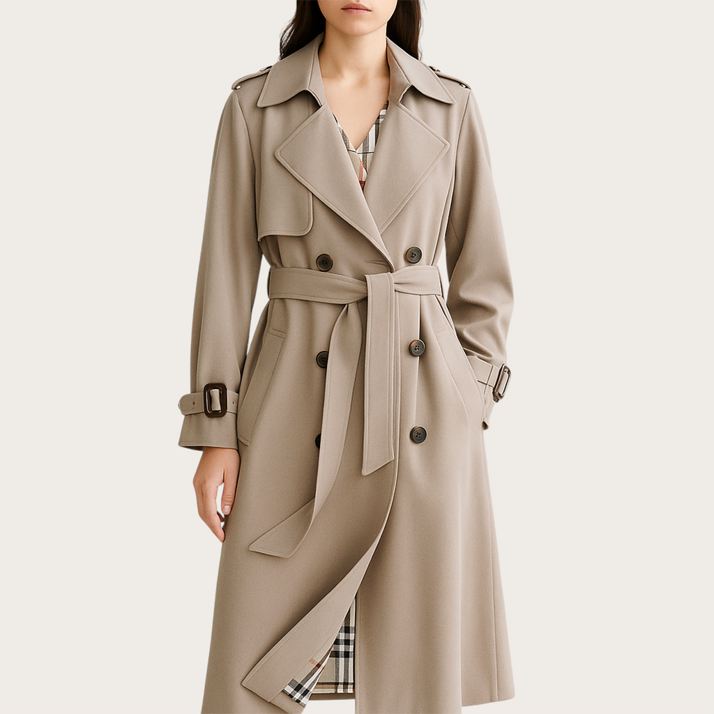 Damski Długi Płaszcz Trenczowy | Długie Rękawy