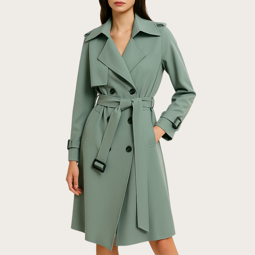 Damski Długi Płaszcz Trenczowy | Długie Rękawy