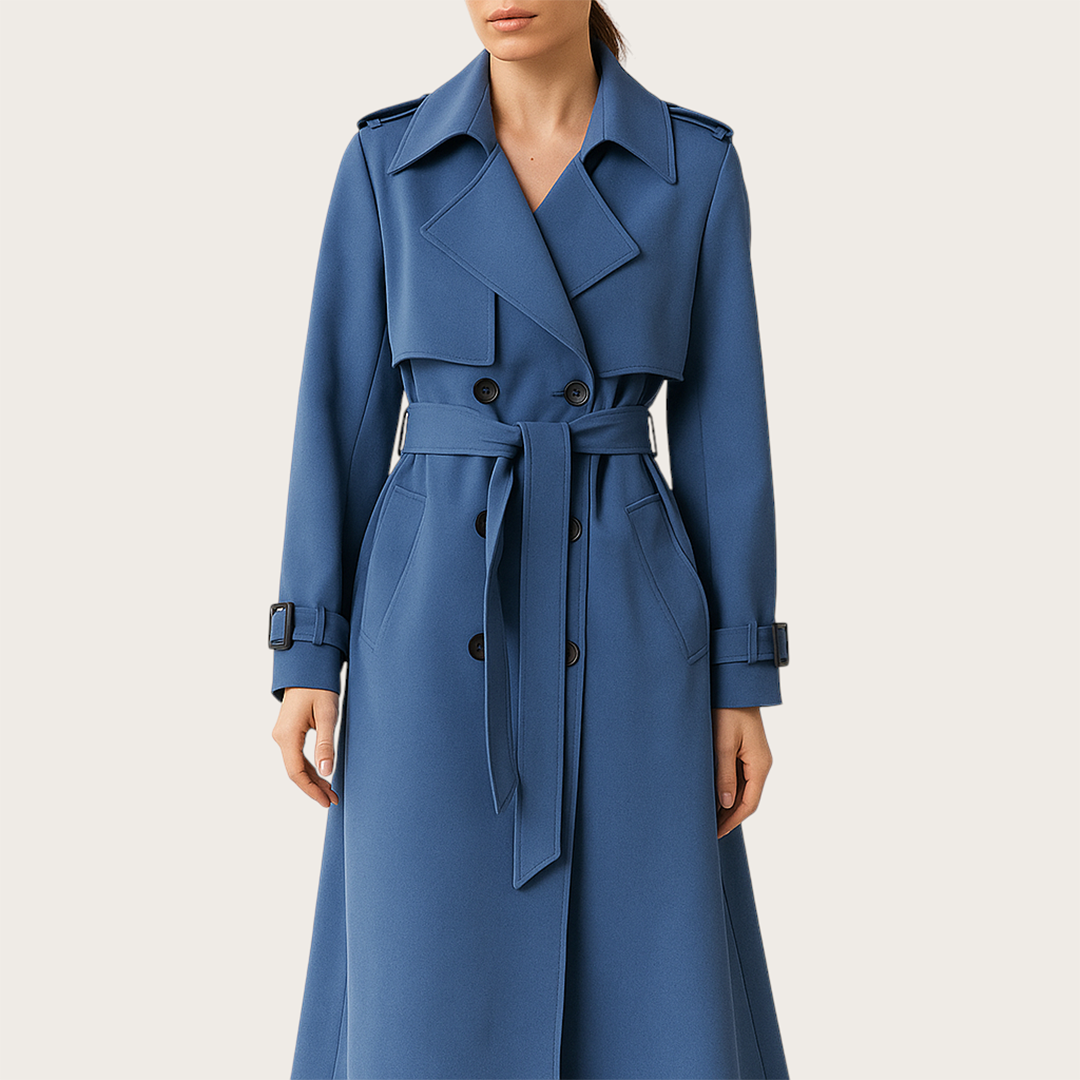 Damski Długi Płaszcz Trenczowy | Długie Rękawy