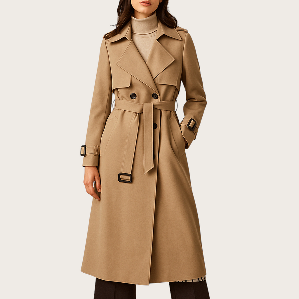 Damski Długi Płaszcz Trenczowy | Długie Rękawy