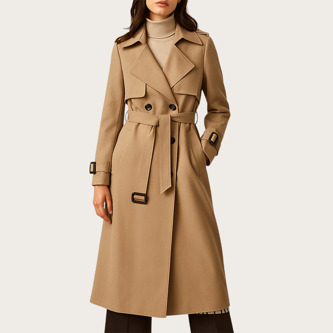 Damski Długi Płaszcz Trenczowy | Długie Rękawy