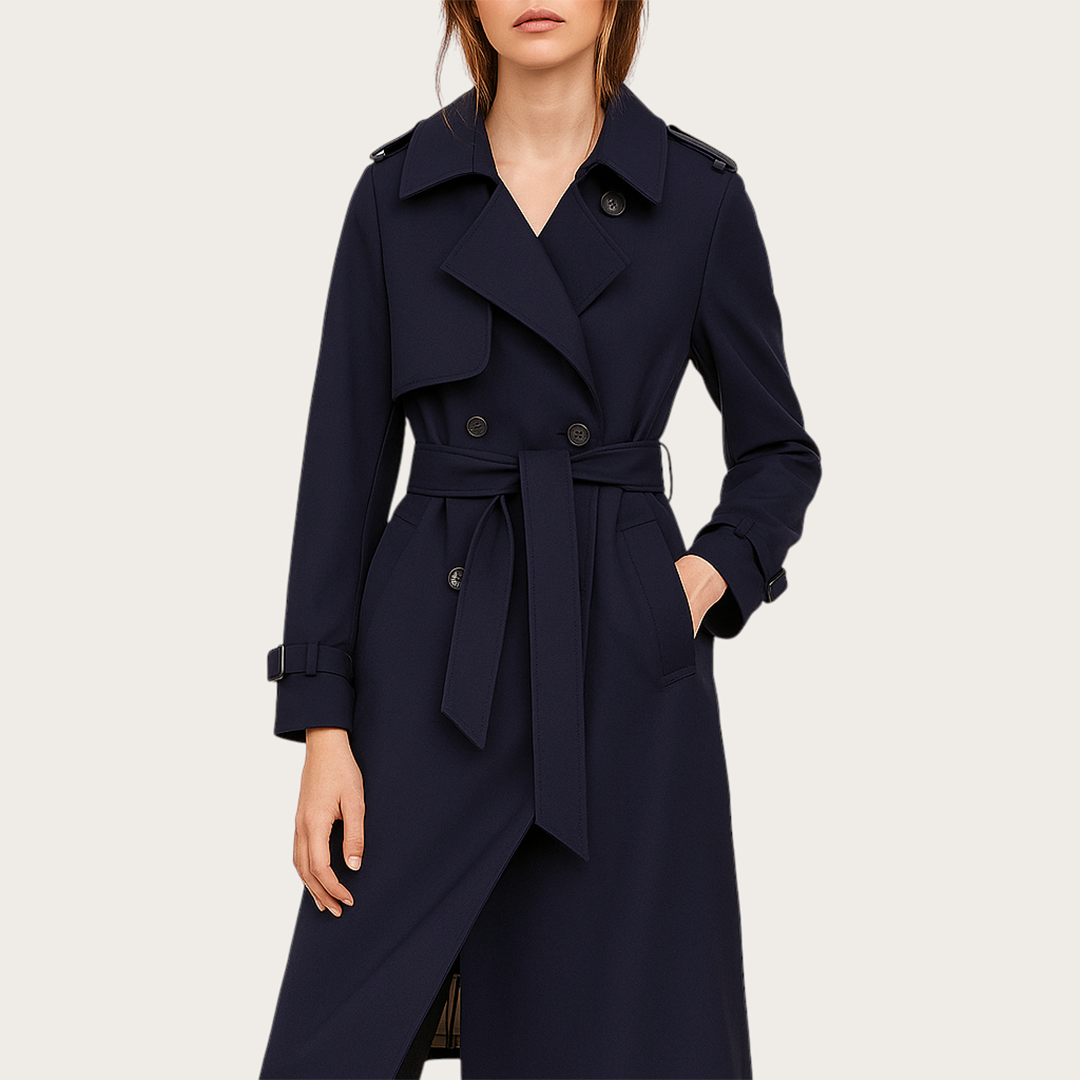 Damski Długi Płaszcz Trenczowy | Długie Rękawy