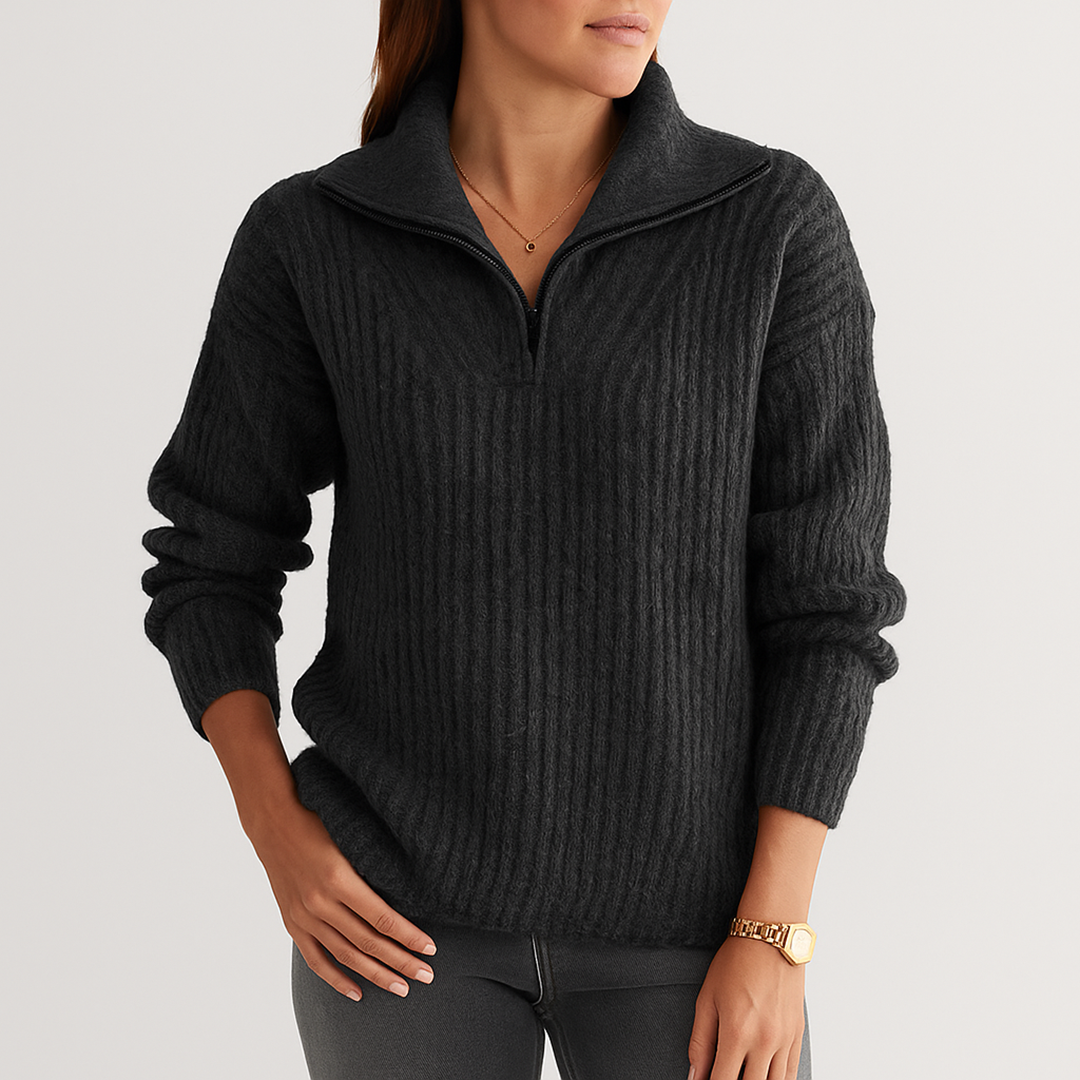 Damski Dzianinowy Sweter Zimowy | Pół Zamek