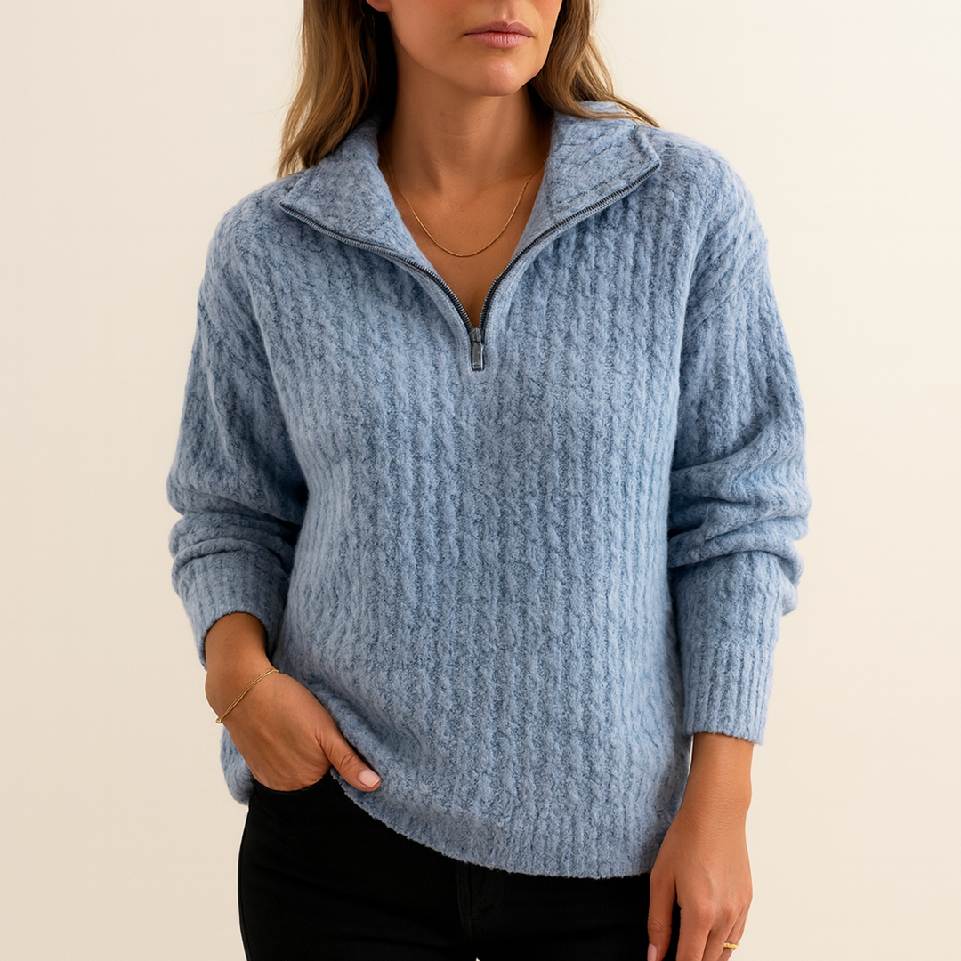 Damski Dzianinowy Sweter Zimowy | Pół Zamek